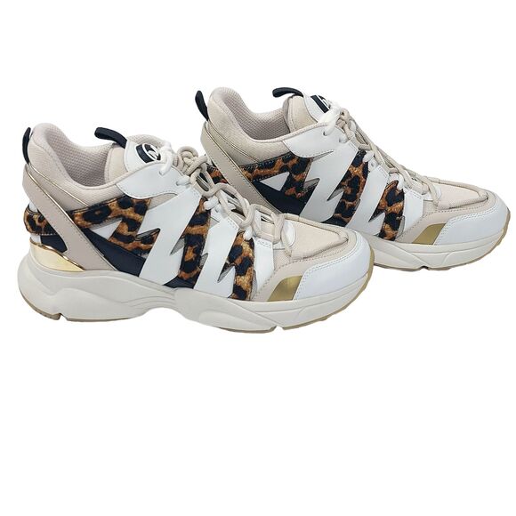 Michael Kors Sneakers Womens Sz 10 Ecru Hero Trainer Animal Print Small Air Mesh - Picture 2 of 16